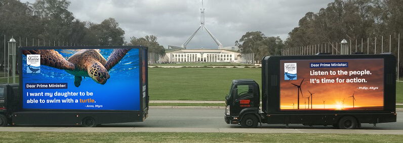 Billboards in front of parliament