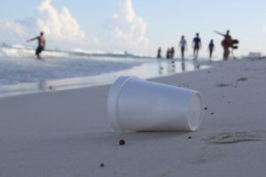 Recipientes de poliestireno poluição da praia