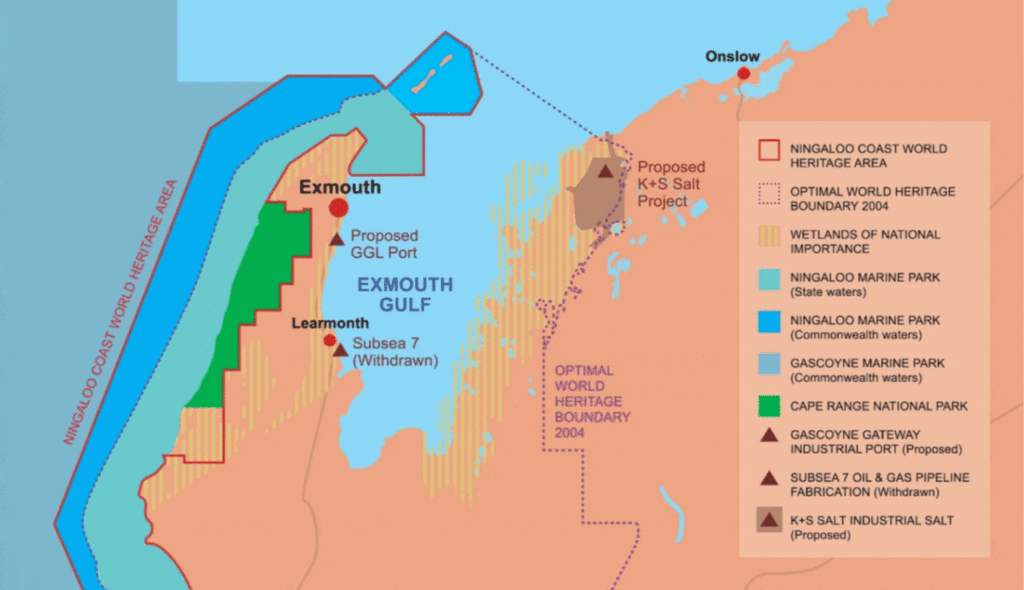 International industrial corporation K+S wants to build a giant saltworks - the size of nearly 12,’000 MCG footy ovals - on the eastern side of Exmouth Gulf, Ningaloo, within an undeveloped, nationally listed wetland. The company is currently seeking environmental approval to build its project. Add your name to send an email to the WA Minister for Environment Minister Reece Whitby opposing the project and urging him to protect Exmouth Gulf from industrialisation.